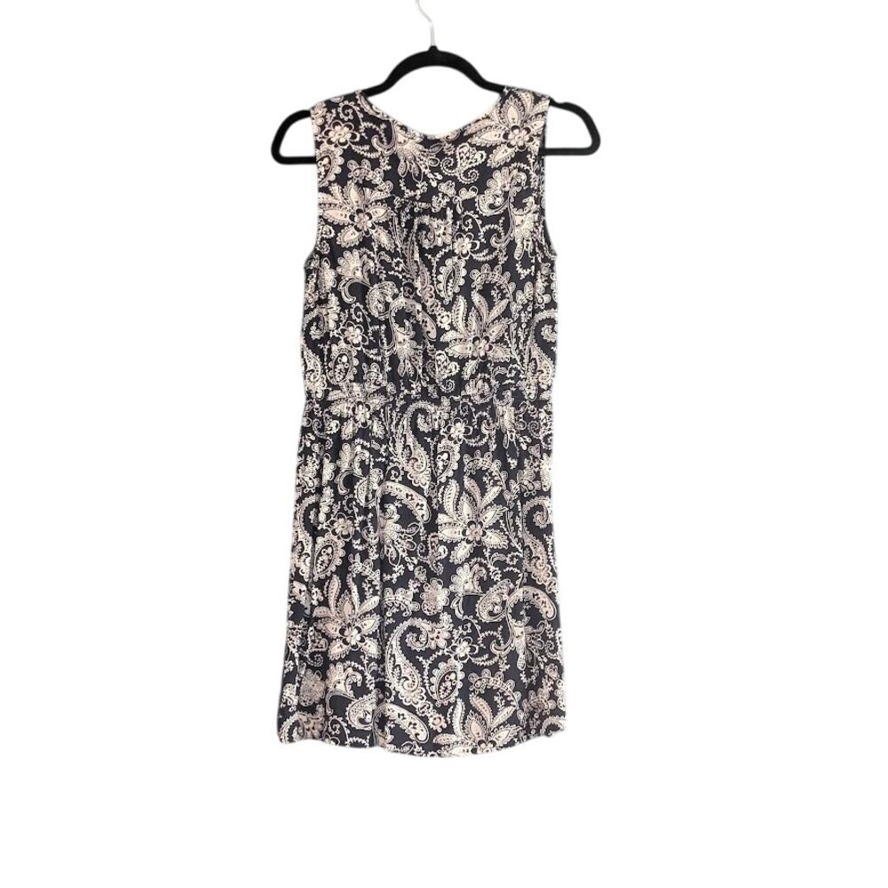 Ann Taylor Loft Dress Womens S Navy White Paisley Elastic Waist Light/Airy